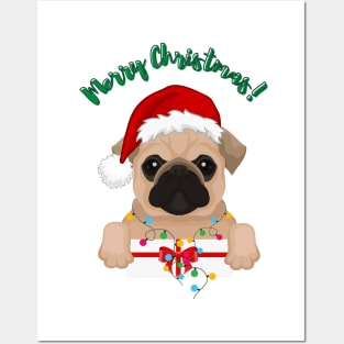 Festive Christmas Pug | Christmas Dogs | Christmas T-Shirt | Ugly Christmas Sweater Posters and Art